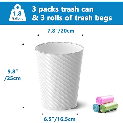 Bathroom Trash Can, 8 Pack 1.8 Gallons Small Trash Can - Image 3