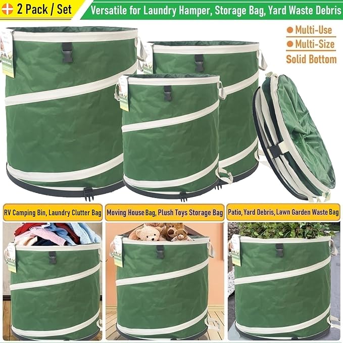 2-Pack 24 Gallon Collapsible Trash Can Solid Bottom - Image 4