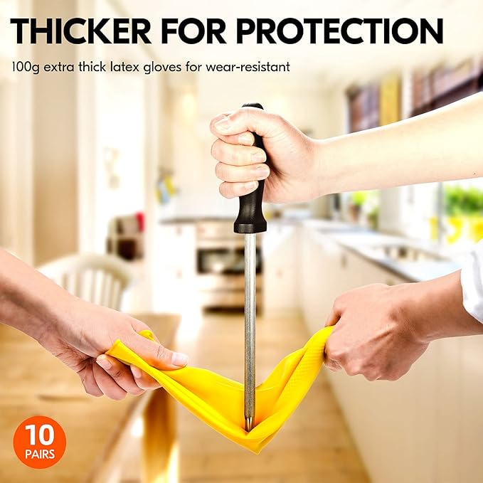 Vgo... 10-Pairs Reusable Household Gloves, Rubber Dishwashing gloves, Extra - Image 3