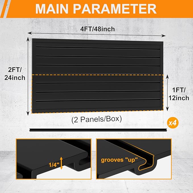 DoCred Slatwall Paneling Organizer, 4x2 FT PVC Garage Slat Wall Storage Systems - Image 2