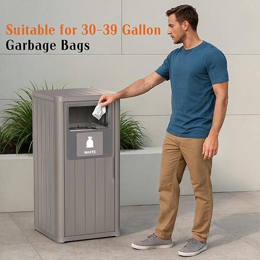 Outdoor Single Barrel Trash Can, Waterproof Resin Garbage Can - Image 5