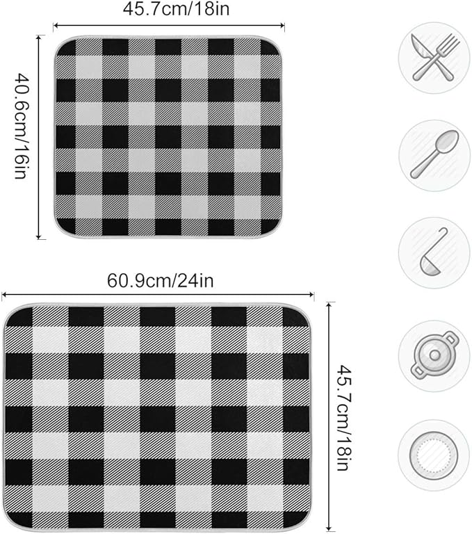 White and Black Buffalo Plaid Dish Drying Mat 16x18 - Image 3