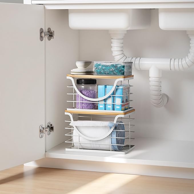 Extra Large Trash Bag Holder Stackable Kitchen Storage White, 2 Pack Wall - Image 2