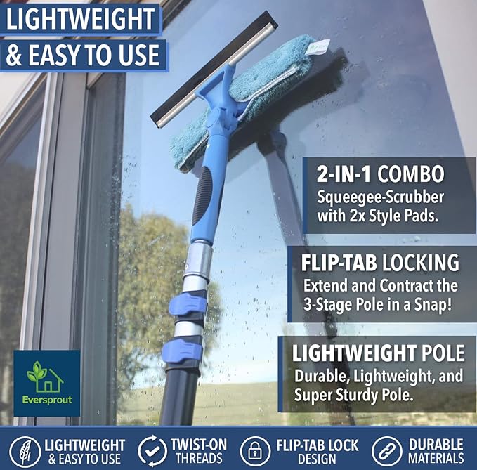 EVERSPROUT 7-to-20 Foot Swivel Squeegee & Microfiber Glass Window Scrubber - Image 4
