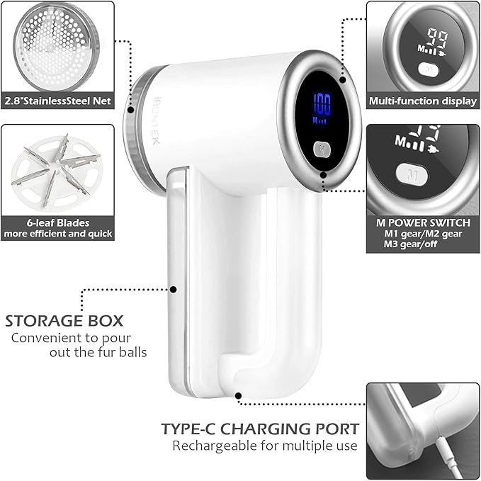 iRUNTEK Rechargeable Fabric Shaver, Electric Commercial Lint Remover - Image 3
