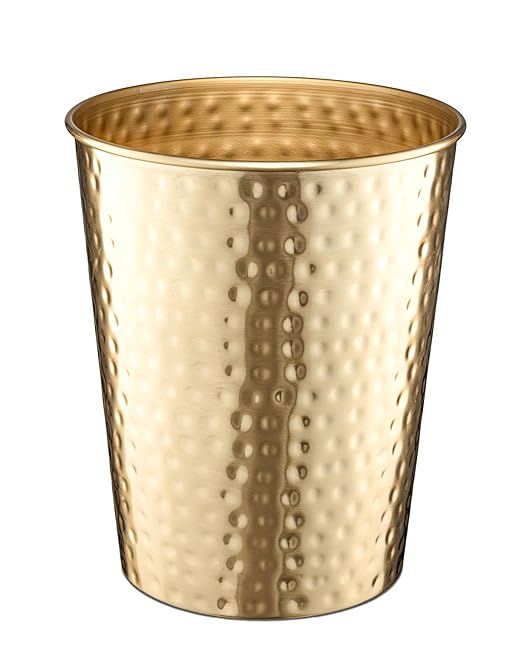 Monarch Abode Brushed Gold Hand Hammered Metal Wastebasket by MonarchAbode