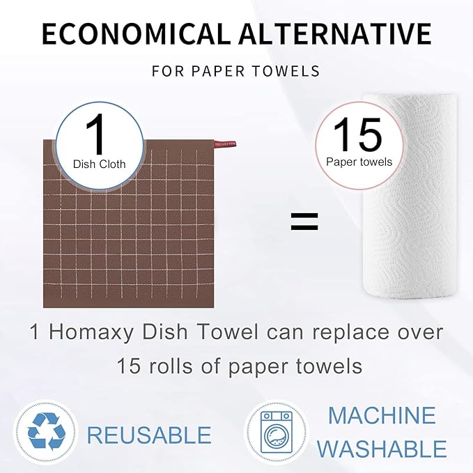 Homaxy 100% Cotton Terry Kitchen Towels, Checkered Designed, Soft and Super - Image 7