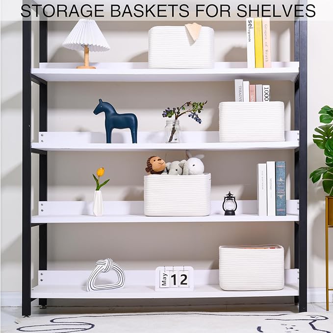 White Storage Baskets for Organizing, Woven Storage Baskets for Shelves - Image 3