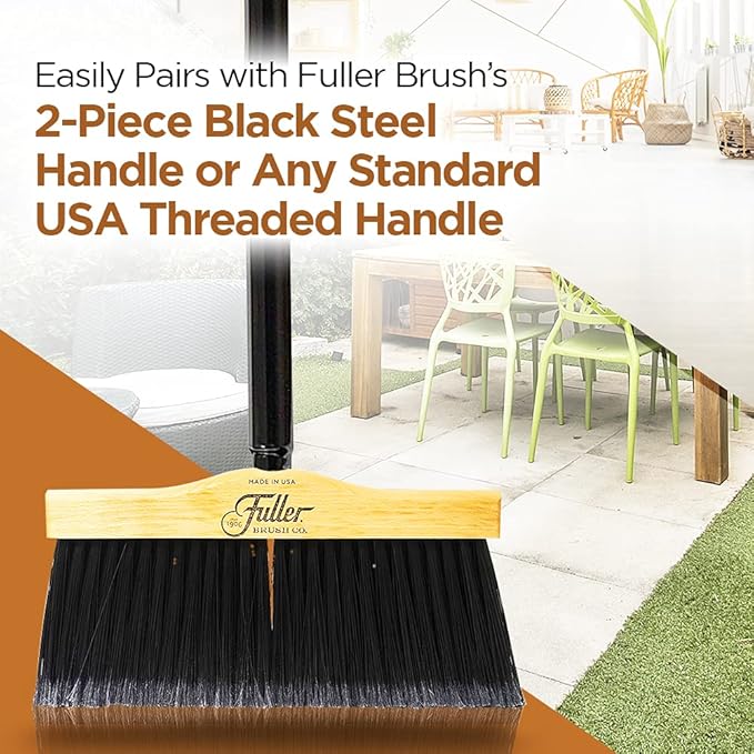 10” Upright Broom with 2 Piece Black Steel Threaded Handle - Image 6