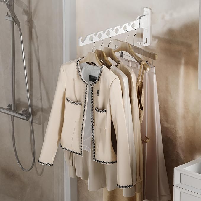 Wall Mount Coat Hanger Holder White Clothes Drying Organizer Rack Garment Hooks - Image 6