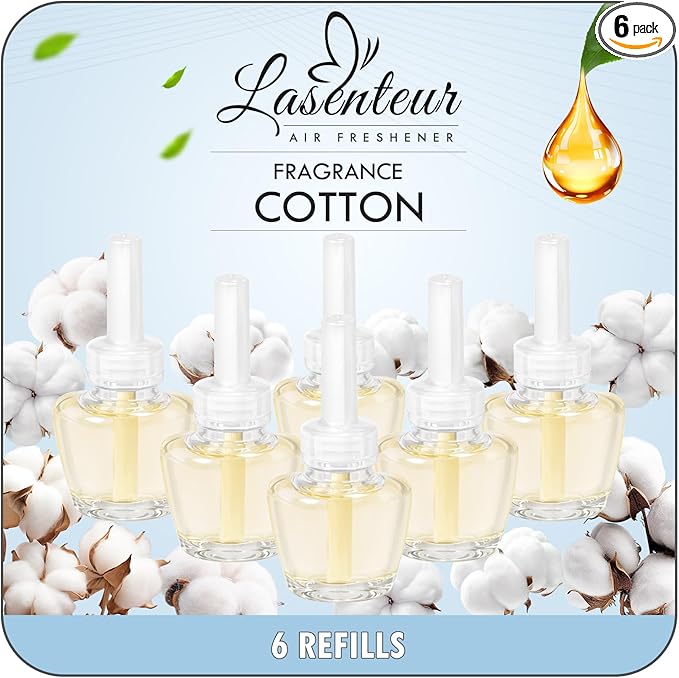 LASENTEUR Plug in Scented Oil Refill, 6 ct, Cotton Scent Long-Lasting Natural by LASENTEUR