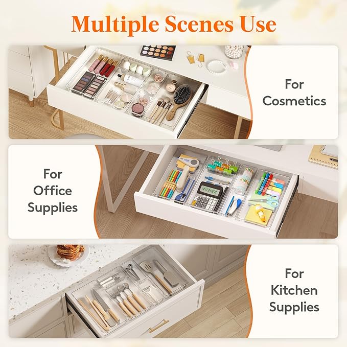 Lifewit 6 Pcs Large Bathroom Drawer Organizers, 3 Sizes Clear Plastic Storage - Image 8