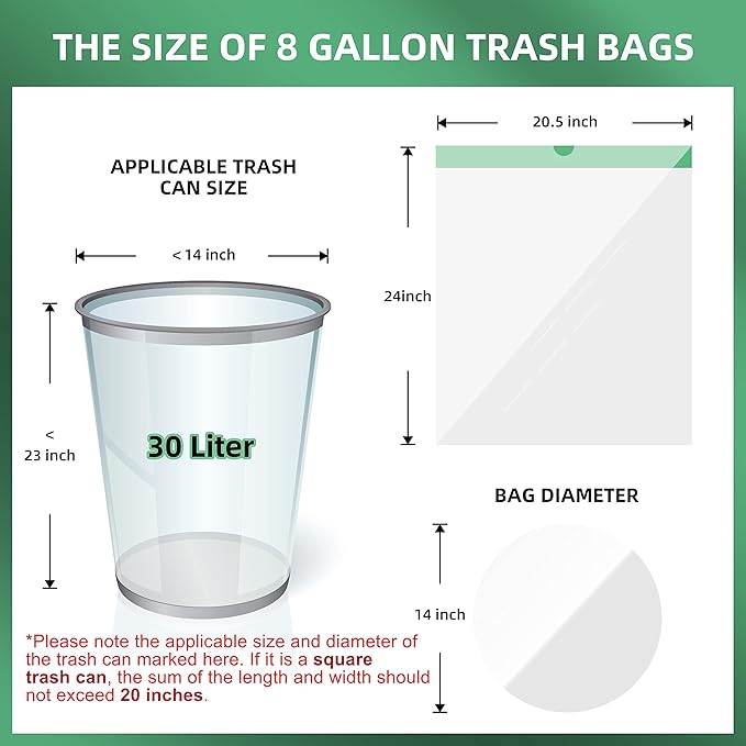 8 Gallon Trash Bag 120 Count, Unscented Strong Drawstring Garbage Bag Fit 30 - Image 2
