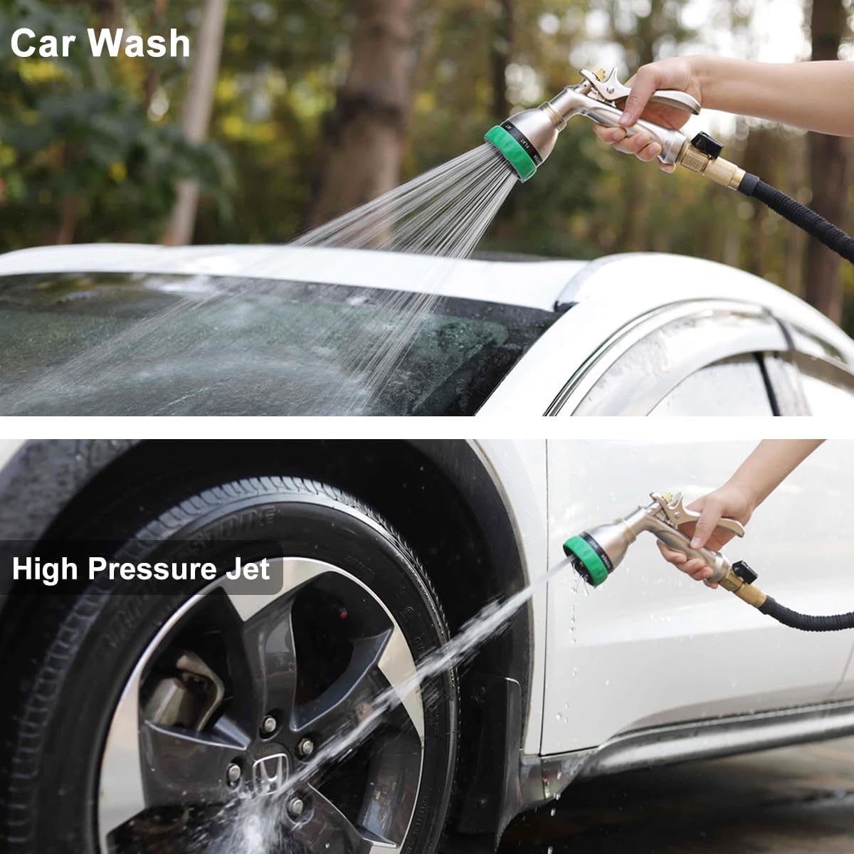 Upgraded 100% Metal Garden Hose Nozzle Heavy Duty, 7 Spray Patterns
