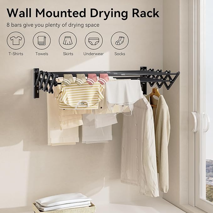 APEXCHASER Clothes Drying Rack Wall Mount, Laundry Drying Rack, Accordion - Image 6