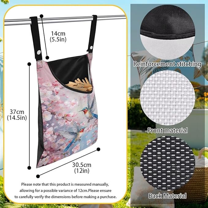 Pin Bag, Hummingbird Print Clothes Pin Hanging Bag Clothespin Storage Organizer - Image 6