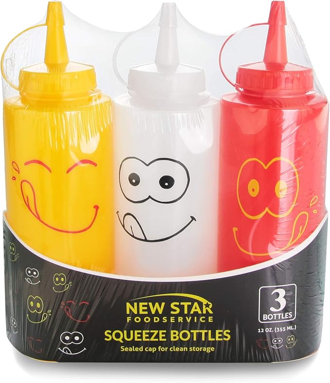 New Star Foodservice 28560 Smiley Faces Squeeze Bottle Set, and Clear, 12 oz - Image 9