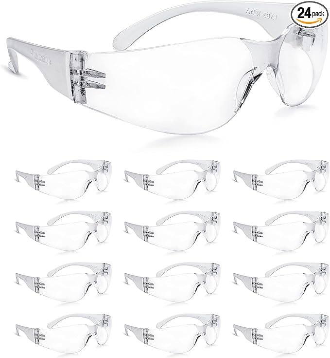 amoolo Clear Safety Glasses Bulk of 24, Protective Eyewear by amoolo