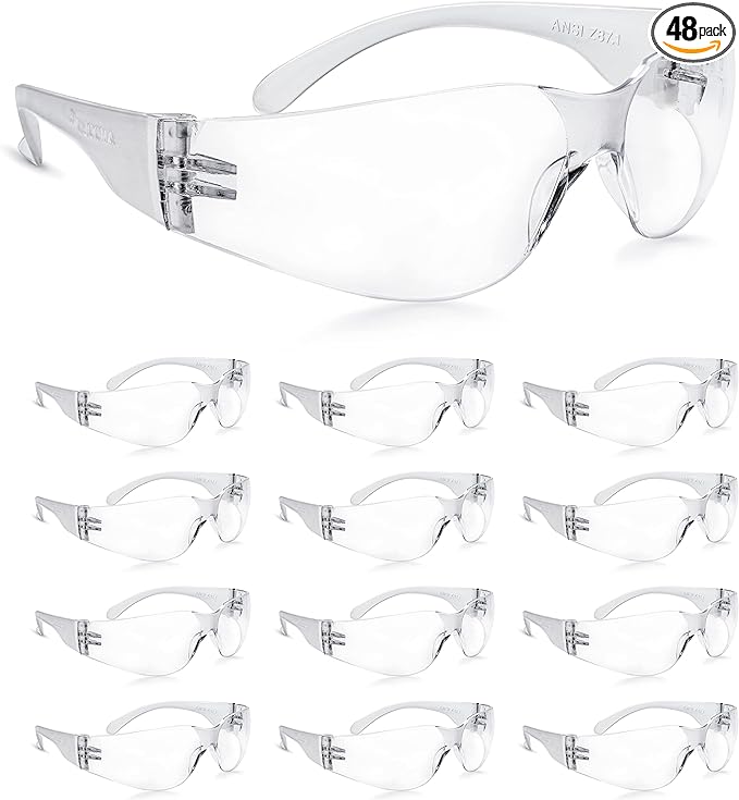 amoolo Clear Safety Glasses Bulk of 48, Protective Eyewear by amoolo