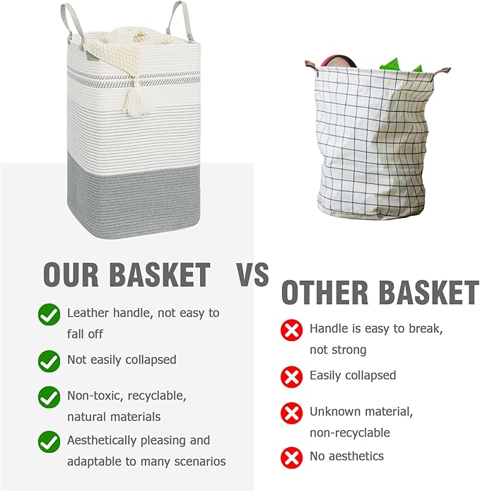 danpinera 100L Nursery Hamper, Tall Woven Laundry Basket - Image 6