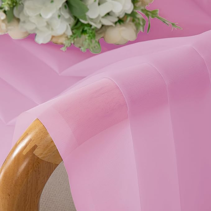 Chyhomenyc Pink Sheer Curtains 54 Inch Long 2 Panels, Light Filtering Rod - Image 2