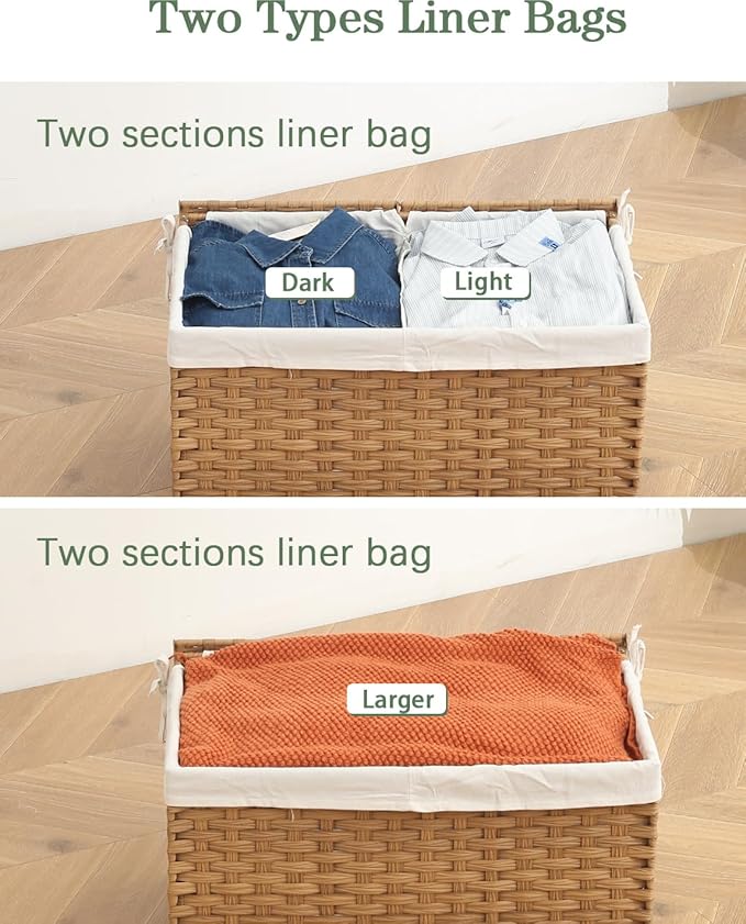 Storage Basket with Lid Rattan Storage Basket with 2 Separate Lid, 27.8 Gallon - Image 5