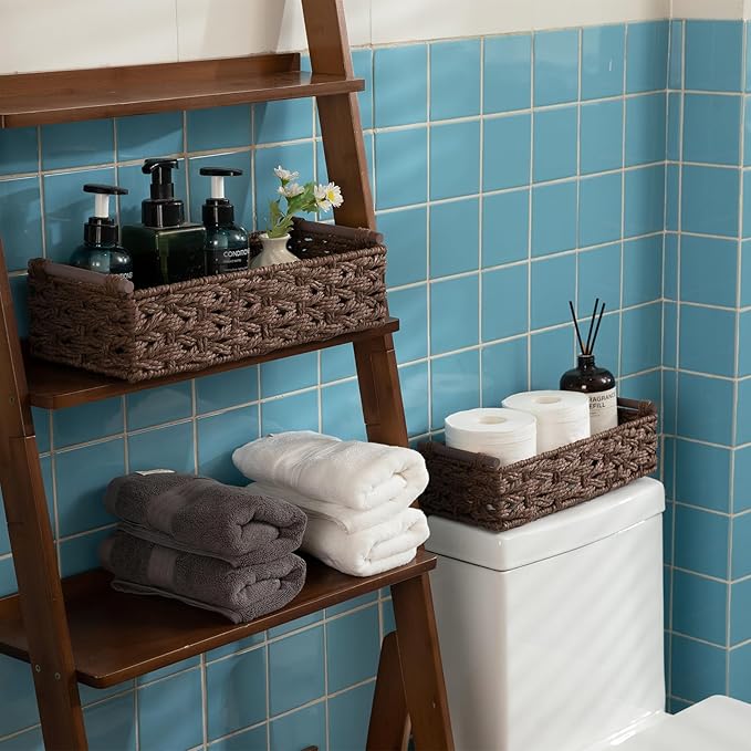 OIAHOMY Toilet Paper Baskets Handmade Paper Rope Decorative Wicker Storage Tank - Image 6