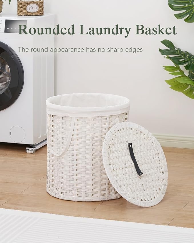 Laundry Hamper with Lid Wicker Laundry Hamper Round 26.5 Gal Laundry Basket - Image 2
