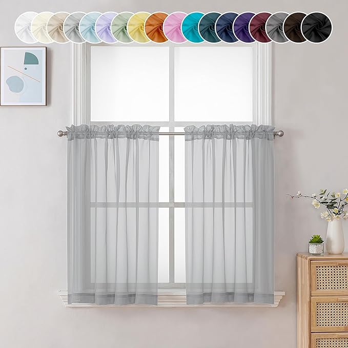 Chyhomenyc Light Grey Sheer Curtains 36 inch Length 2 Panels, Light Filtering by Chyhomenyc