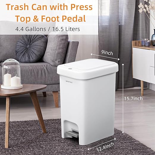 MOPALL Trash Can with Lid, Garbage Can with Press Top & Foot Pedal, Kitchen - Image 7