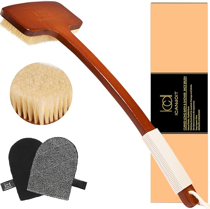 ICANdOIT Exfoliation Set-17.71 Inch Boar Bristles Back Scrubber Bath Brush by Beautyisanattitude-ICANdOIT