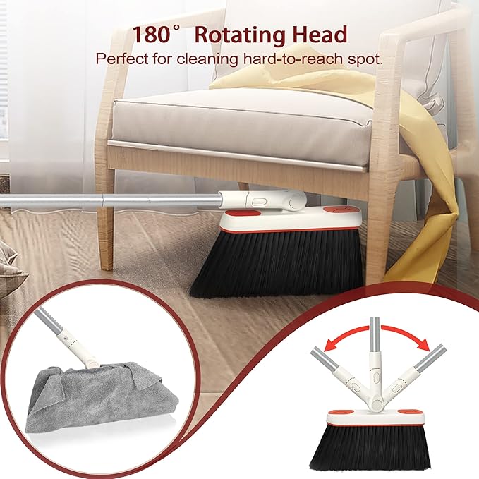 JEHONN Broom and Dustpan Set for Home, Long Handle Lightweight 180 Degree - Image 7