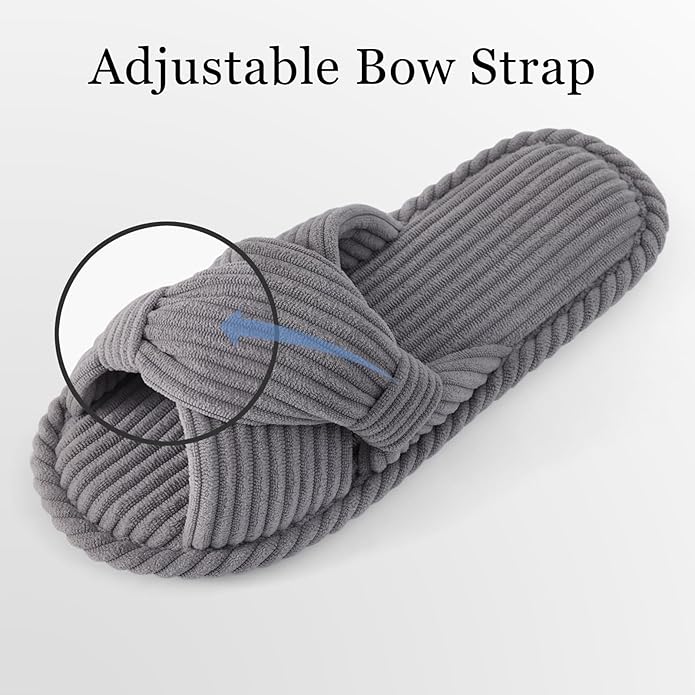 Evshine Summer House Slippers for Women Corduroy Cross Bow Indoor Slippers Open - Image 3