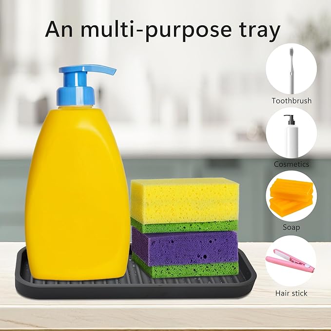 Silicone Sponge Holder Kitchen Sink Organizer Tray Dish Caddy Soap Dispenser - Image 3