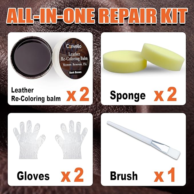 Dark Brown Leather Repair Kit, Dark Brown Leather Recoloring Balm, Leather Dye - Image 2