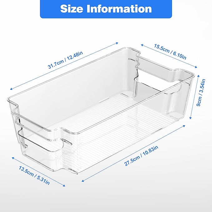 6 Pack Clear Refrigerator Storage Bins, Stackable Plastic Fridge Organizer - Image 3