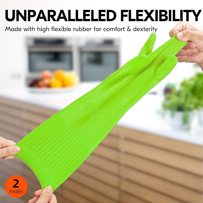Vgo 2-Pairs Dishwashing Gloves, Reusable Household Gloves, Long Sleeve - Image 3