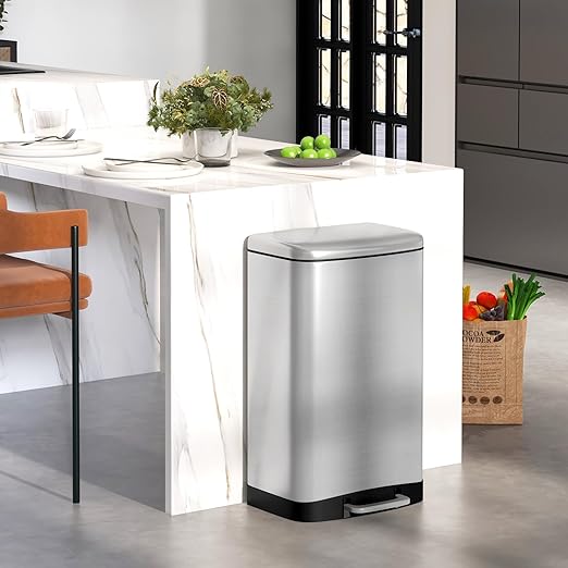 S AFSTAR 13.2 Gal Step Trash Can, 50 Liter Stainless Steel Pedal Trash Bin - Image 8