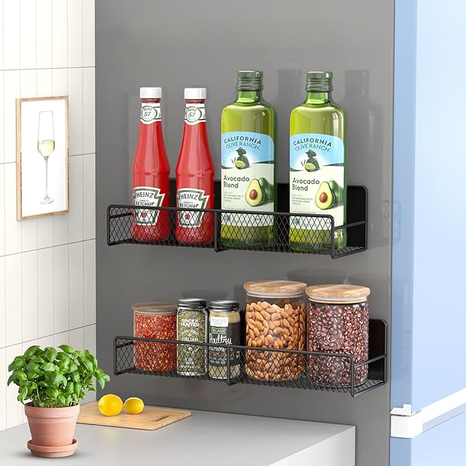 2 Pack Magnetic Spice Rack for Refrigerator, Rustproof Magnetic Shelf for Fridge by FITIMOR