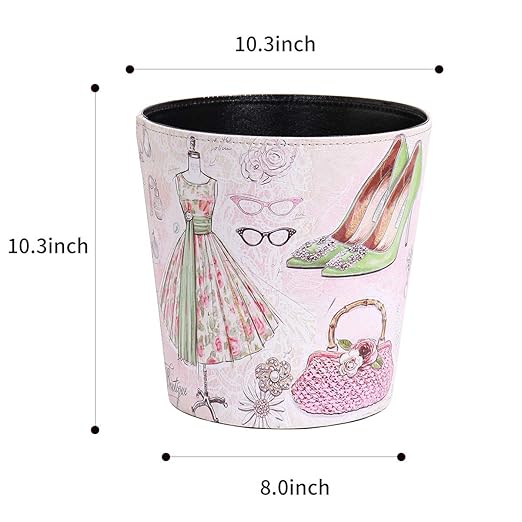 PU Leather Small Trash Can Wastebasket, Round Garbage Container Basket - Image 2