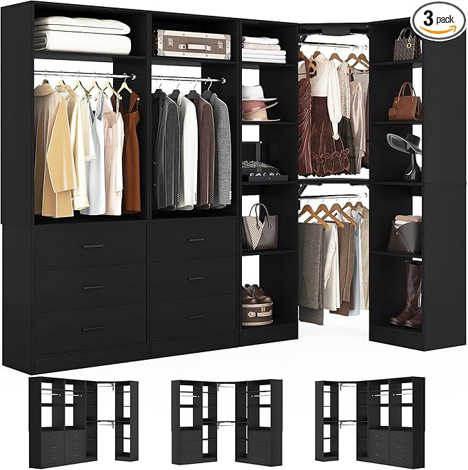 Corner Closet System with 6 Drawers, Closet Organizer System with 14 Shelves & by Besiost