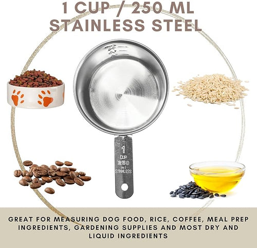 1 Cup Stainless Steel Measuring Cup | Sturdy Metal 250 ml | 240 cc | 8 oz | - Image 2