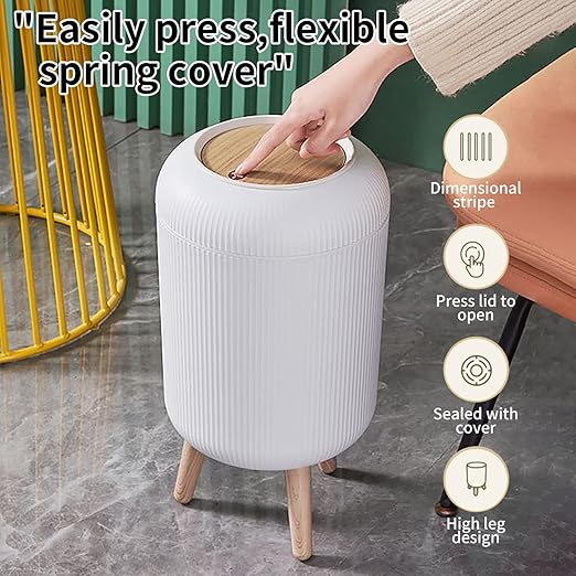 Trash Can With Lid for Bathroom, 2 Gallon/10 Liter Round Garbage Bin With Press - Image 2