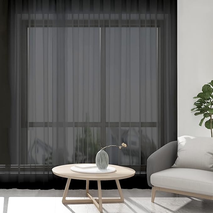 Chyhomenyc 2 Panels Solid Color Sheer Window Curtains 108 Inches Long, Elegant - Image 7