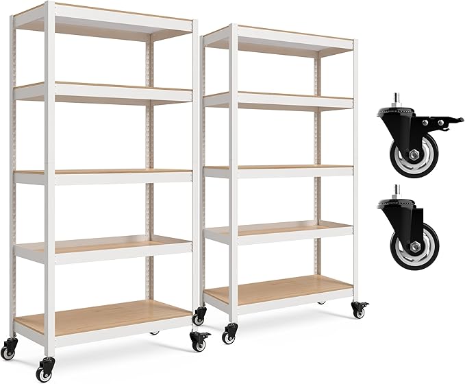 HOMEDANT House White 5-Tier Metal Rolling Cart Shelf Rack Casters Heavy Duty by TheBestOrganizingSolution