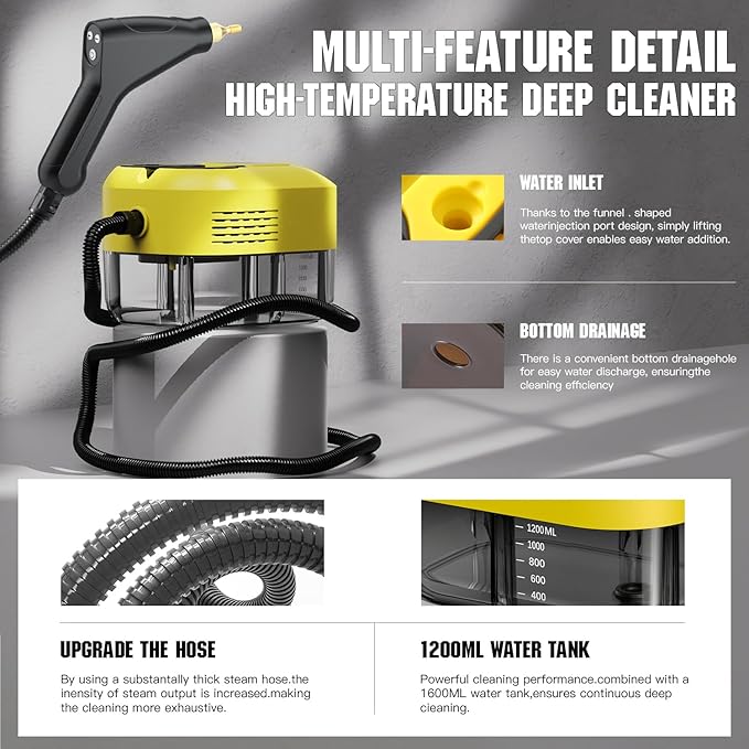 Steam Cleaner for Home＆Kitchen, 212°F High Temperature, 1200ML Tank, Portable - Image 3