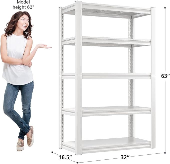 Raybee 5 Tier White Metal Heavy Duty Garage Shelving Unit 2000LBS Storage - Image 2