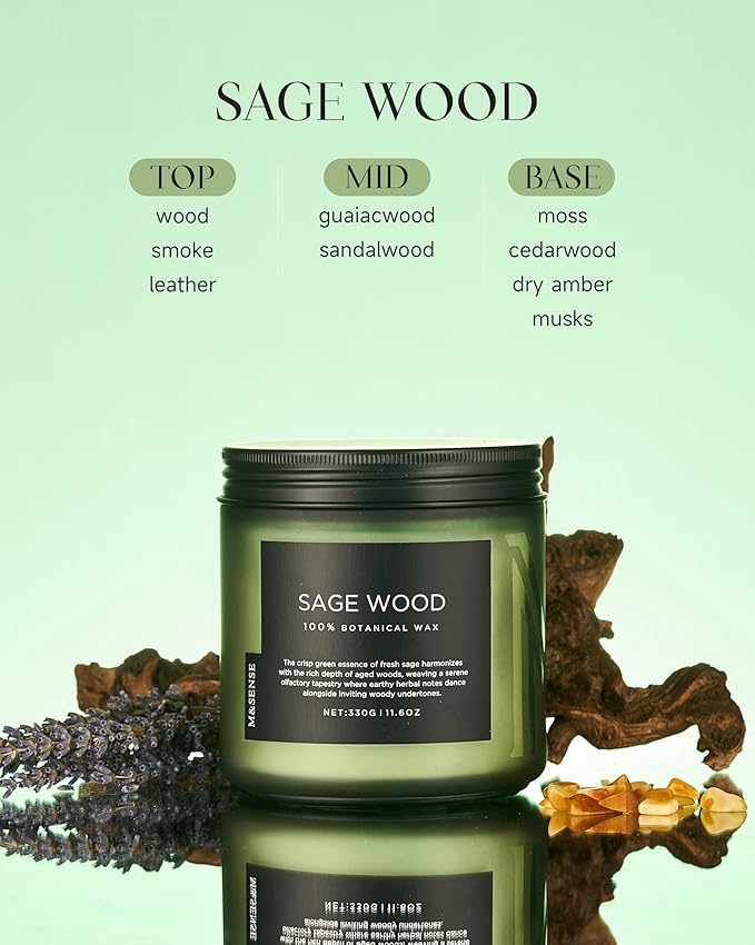 M&SENSE Sage Wood Scented Candle, 11.6oz 70 Hours Long Lasting Clean Non Toxic - Image 2