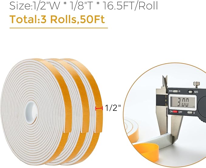 50 Feet Weather Stripping Door Seal, 1/2" Wide X 1/8" Thick Door Seal Strip - Image 3