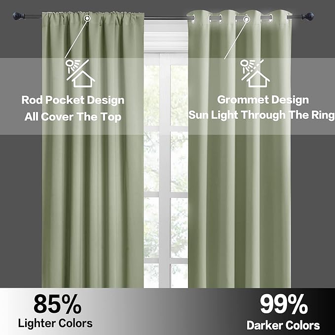 RYB HOME Sage Green 63 inch Curtains - Image 3